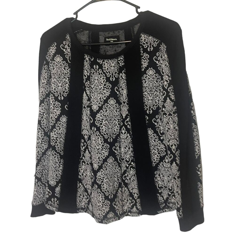 Ruff Hewn Women Medium Petite Black White Jacquard‎ Long Sleeve Sweater